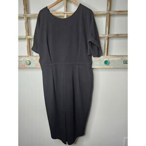 NWT Asos Black Basic Midi Dress Back V-Neck Ladies Size 16